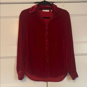 Coldwater Creek Rich Red Velvet Button-Down Shirt